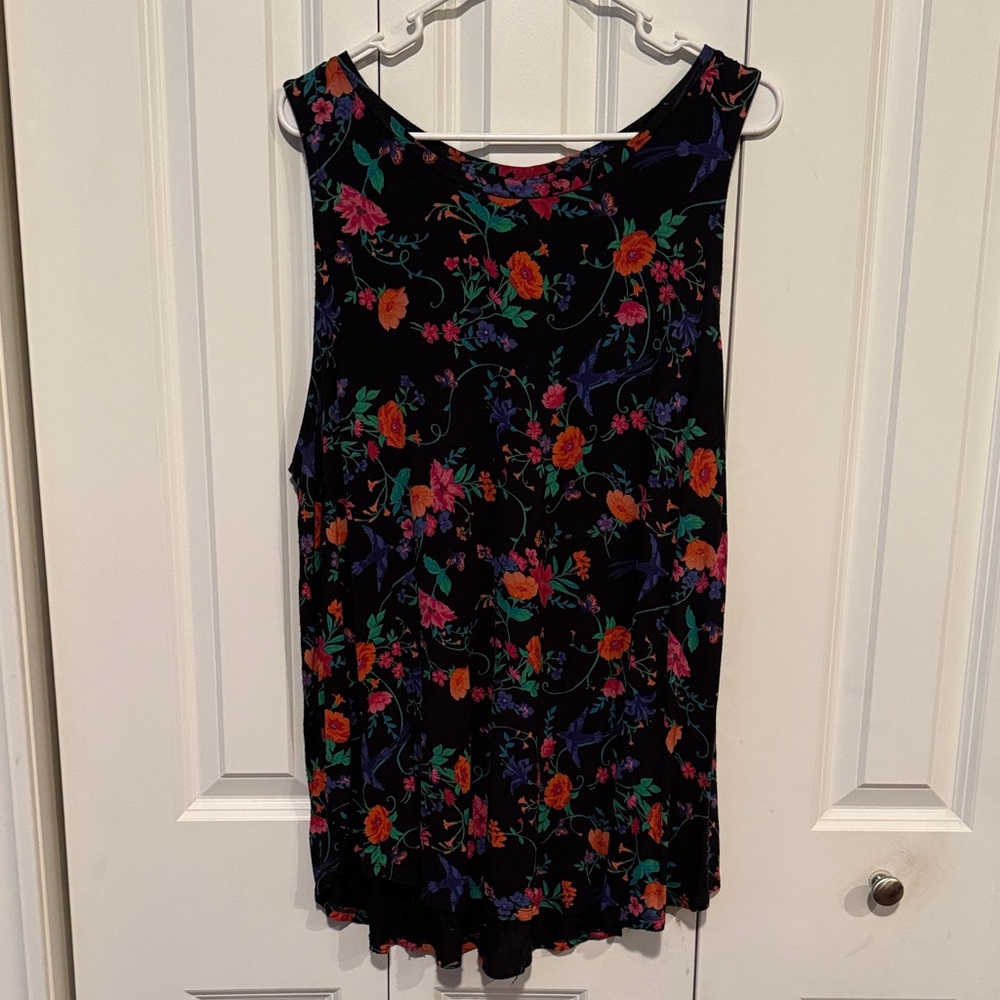 Old Navy Black Floral Tank Top with Orange, Pink & Green Print
